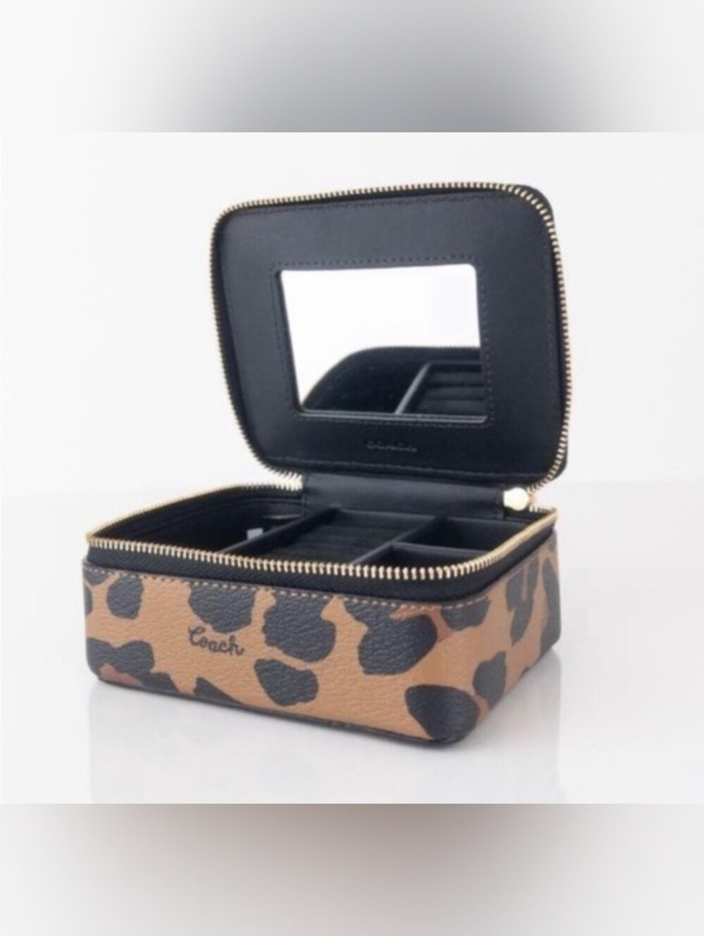 Coach Leopard Print Jewelry Box with Mirror - Brown & Black NWT
